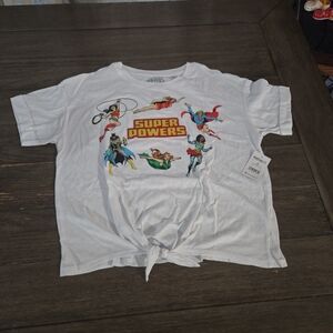 White 'Super Powers' Graphic Tie-Front Short Sleeve Tee